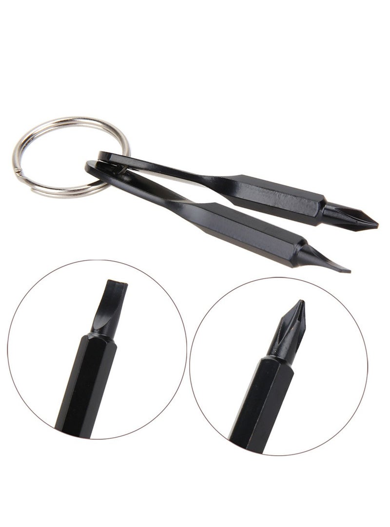 Armear 2 Set(4PCS) Portable Multifunction Key Chain Screwdriver Mini Key Shape Travel Kits Outdoor EDC Screwdriver Tool with Key Ring(Color: Black Silver) - Image 5